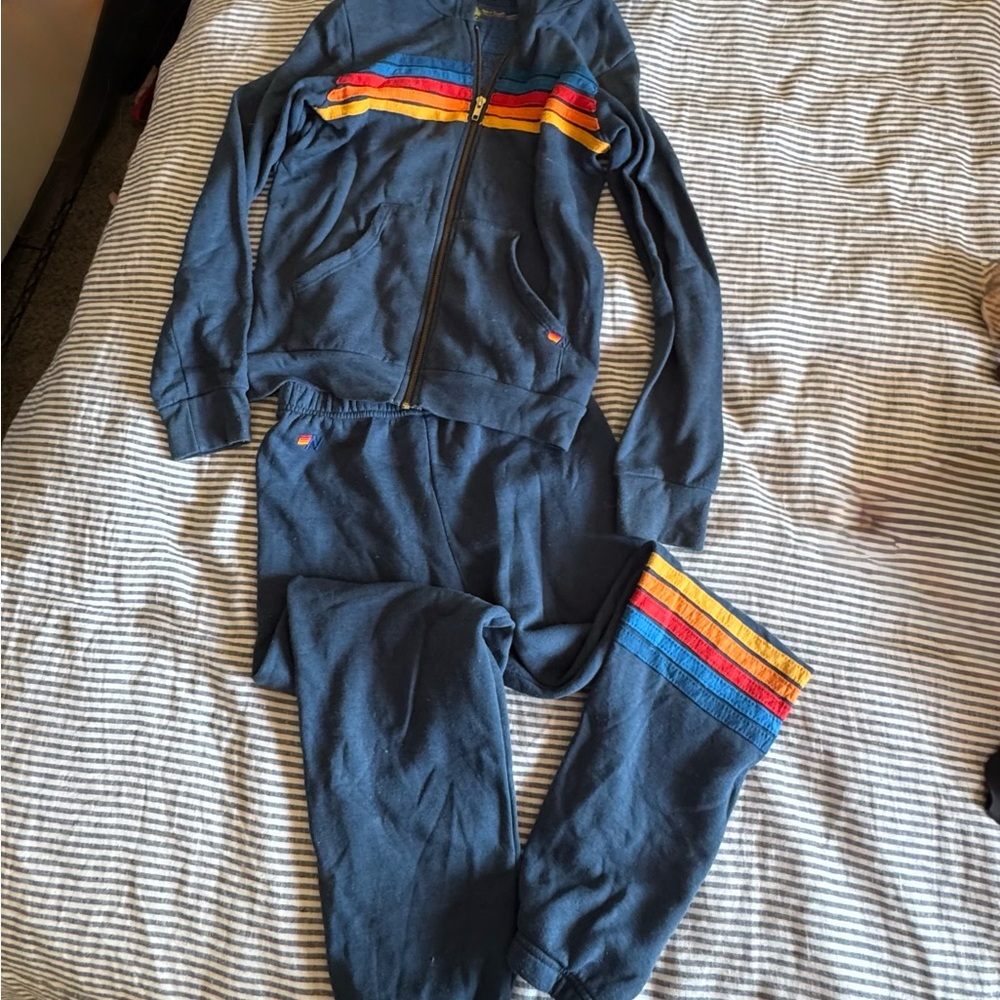 Aviator Nation Kids Matching Set with Rainbow Stripes navy blue